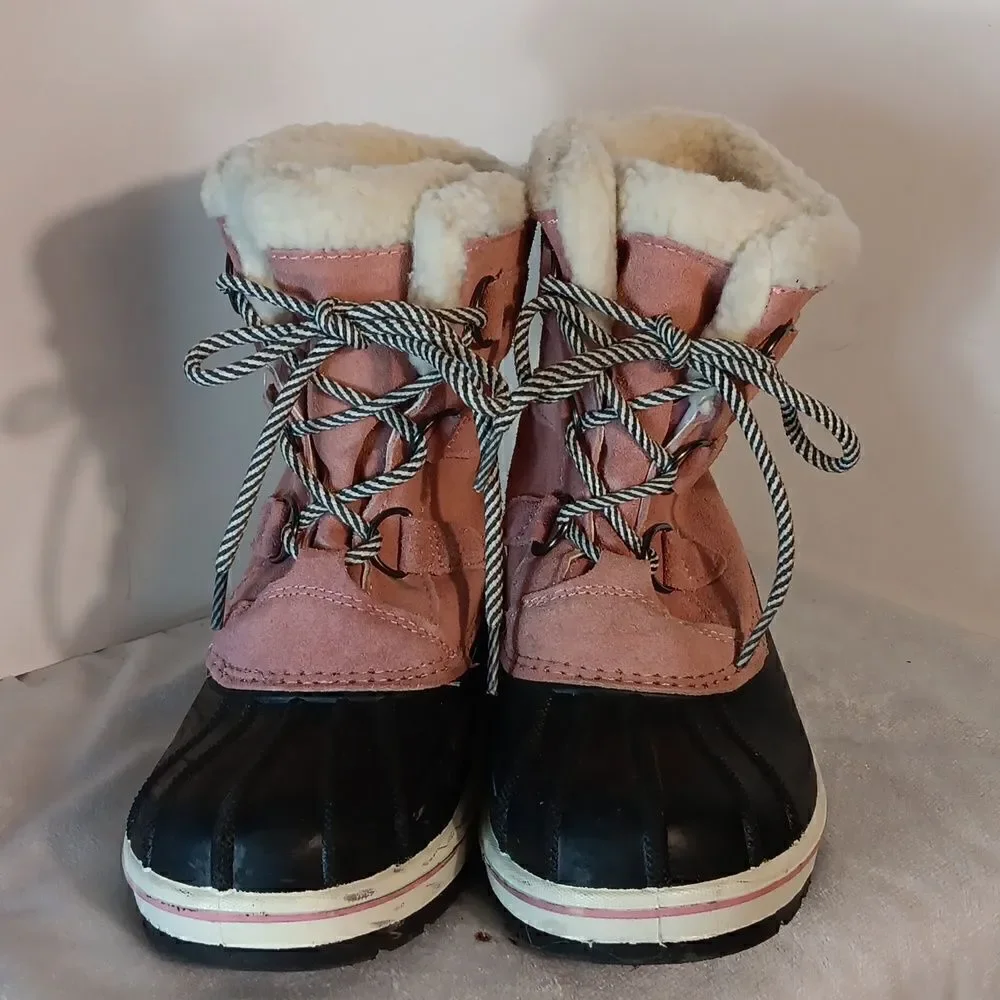Pink Suede Faux Fur Collar Thermolite Girls Winter Boots